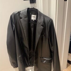 Zara women’s black leather blazer